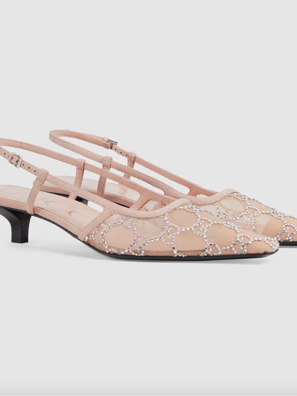 Gucci Blush Crystal Mesh Slingback Kitten Heel